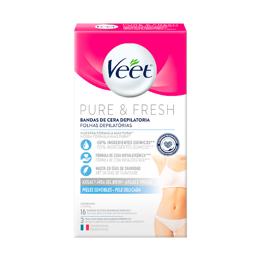 Bandas Depilatorias Veet Axilas y Área Del Bikini Piel Sensible Caja x 16 und