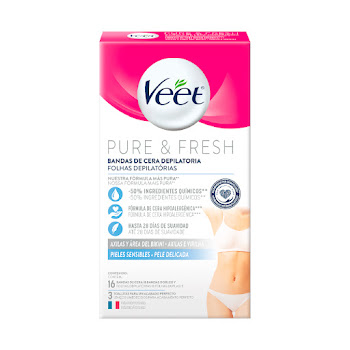 Bandas Depilatorias Veet Axilas y Área Del Bikini Piel Sensible Caja x 16 und  