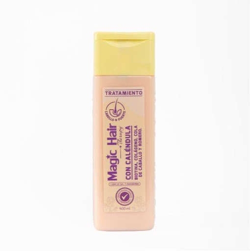 Tratamiento Magic Hair Caléndula I Control caída 500ml Magic Hair Envase pet  x 560ml CONTIENE: Cola de caballo, biotina, romero, aminoácidos de colágeno y su componente estrella la caléndula

BENEFICIOS: Es tu mejor aliado para evitar la caída del cabello, brindarle hidratación y suav