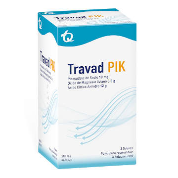 Travad Pik Picosulfato de Sodio + Ácido Citrico + Oxido de Magnesio 10mg/12g/3,5g Caja x 2 Sobres  