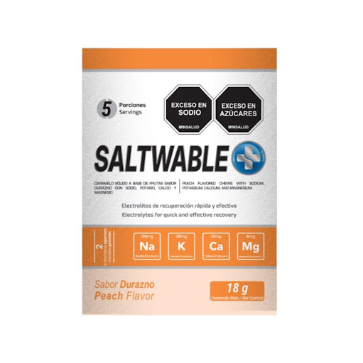 Sales masticables Saltwable+ Durazno ENERGY ELITE Sachet x 10 unidades SALTWABLE + es un producto diseñado para reponer los electrolitos perdidos durante el ejercicio intenso o de larga duración Su formulación optimiza el equilibrio de minerales clave para mejorar la hid