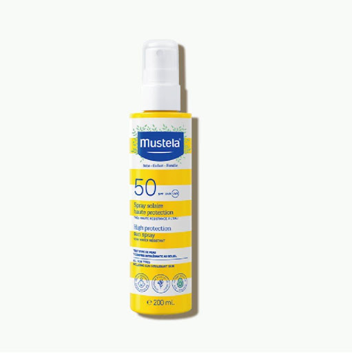 Mustela Protector Solar Spray SPF 50+ Mustela  x Frasco Spray solar alta protección SPF50 con aguacate BIO protege de la radiación UVA y UVB la piel de toda la familia desde el nacimiento*, y es adecuado incluso para pieles atópicas y para embarazadas. Una
