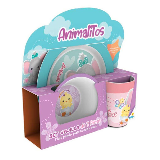 Set Melamina 3 Pzas Animalitos Ronda Ronda caja x 1 Viste tu mesa con nuestra vajilla de 3 pzas, los mejores personajes  ideal para armonizar tus espacios.Plato Pando  Niños Plato Hondo Niños 7 OzVaso Niños 12 Oz