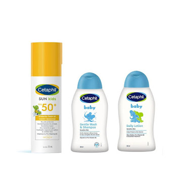 Combo Cetaphil Baby Protector Solar Sun Kids x 150 ml + Loción Hidratante x 300 ml + Jabón Líquido x 300 ml   