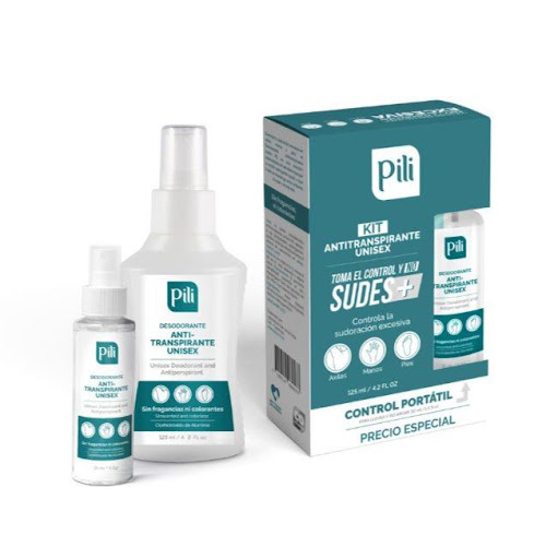 DESODORANTE ANTITRANSPIRANTE UNISEX PILI KIT 155ml PILI KIT  x ML La sudoración excesiva, junto con otros factores en el organismo, pueden generar un ambiente propicio para las causas del mal olor.
El Desodorante Antitranspirante Unisex Pili®, a base de clorhidróxid
