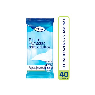 Toallas Húmedas Tena Extracto Avena Vitamina E Higiene Personal x 40 und  