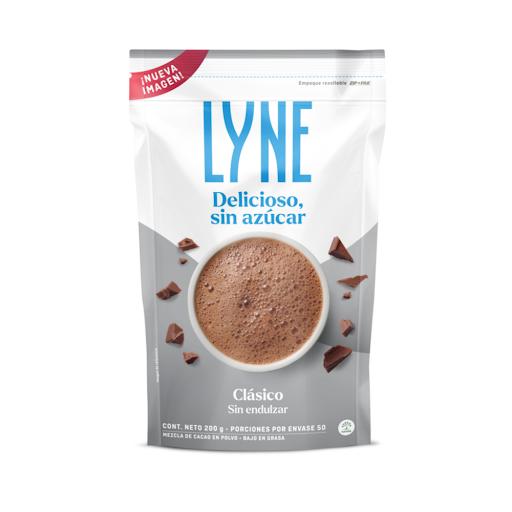 Chocolate Lyne Clasico x 200 gr Lyne Bolsa x 1 El chocolate en polvo Lyne tradicional es una mezcla de cacao ideal para preparar bebidas calientes o frías sin azúcar añadida. Bajo en calorías y en grasas, ofreciendo el sabor tradicional del chocol