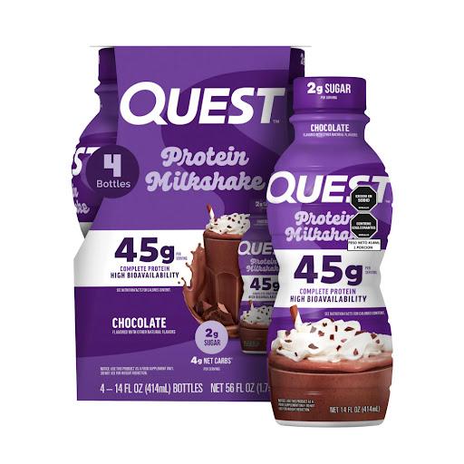 bebida proteica de chocolate QUEST NUTRITION bolsa x 1 malteada quest sabor CHOCOLATE con 45 gr de proteina, baja en azucar y carbohidratos. Cremosa, refrescante y perfecta para apoyar tu recuperacion y nutricion diaria
