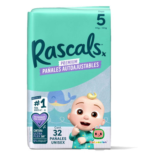 Pañales Rascals Cocomelon Pants T_5 Bebé 9-14 Kg x 32 Und Rascals Paquete x 32 