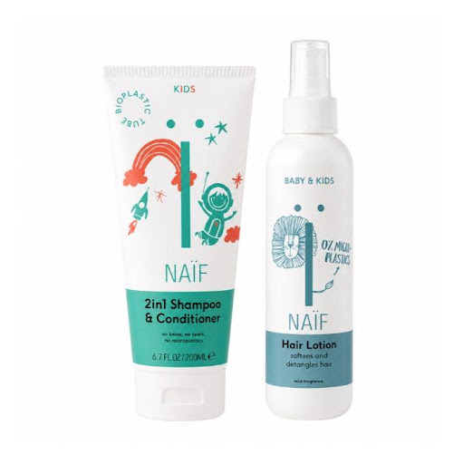 Duo Champú 2 en 1 x 200ml y Desenredante x 150ml Naïf Tubo y Frasco Spray x 200ml y 150ml