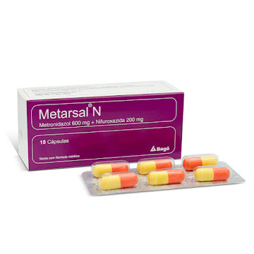 Metarsal N Metronidazol +  Nifuroxazida 600mg/200mg Bagó Caja x 18 Cápsulas  