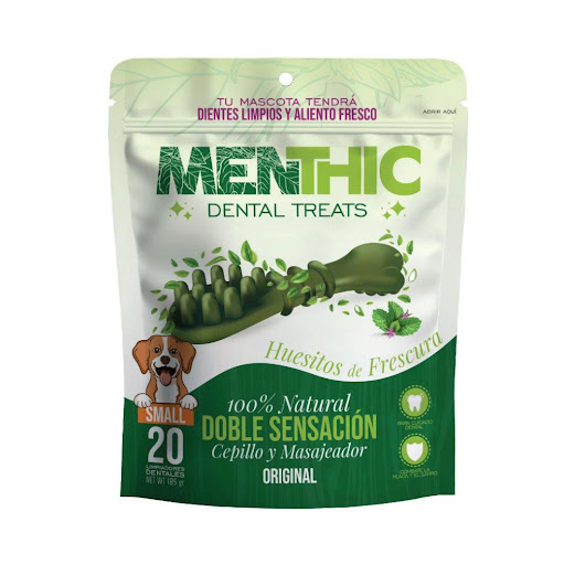 Menthic Cepillos Small 20 unidades, 185 gramos Menthic Bolsa x 20 und Ingredientes naturales — menta y perejil que eliminan el sarro, refrescan el aliento y protegen las encías de manera segura.

Diseño inteligente en forma de cepillo — llega fácilmente a las zonas difí