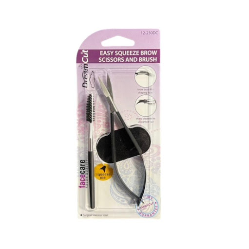 Cepillo y tijeras para cejas Dream Cut Blister x Unidad Cepillo y tijeras para cejas facil de apretar.Fácil de operar.Acero inoxidable quirúrgico.Revestimiento antideslizante suave al tacto para un mejor agarre.