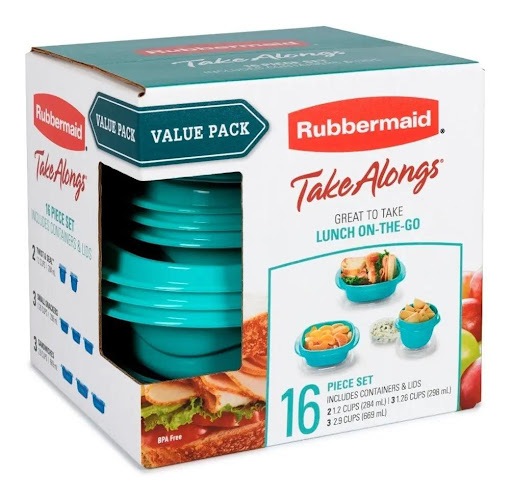 Set De Envases Varios Tamaños Takealongs Rubbermaid (Turquesa Claro) x8 RUBBERMAID Caja x 8 DESCRIPCIÓN DEL PRODUCTOLos recipientes Rubbermaid® TakeAlongs® Meal Prep están diseñados para ayudarlo a preparar, almacenar y recalentar comidas con facilidad. Diseñados con materiales livianos de a