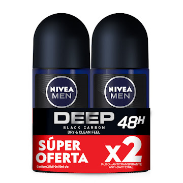 Desodorante Roll-On Nivea Men Deep Black Carbon 50 ml x 2 und  