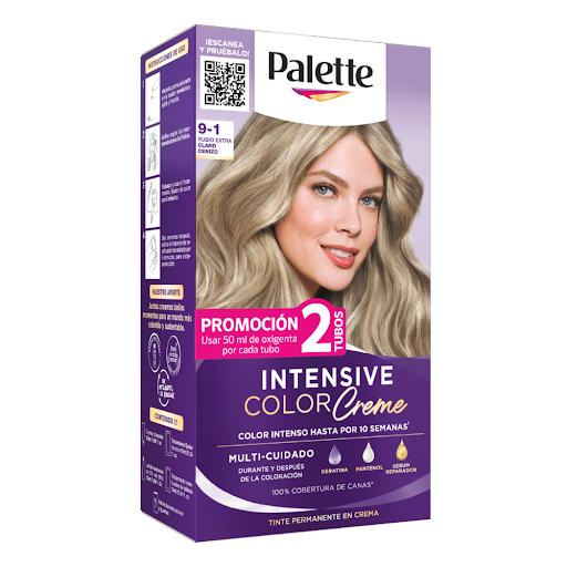 Tinte Palette Intensive Color Creme 9-1 Rubio Extra Claro Cenizo Caja x 1 und