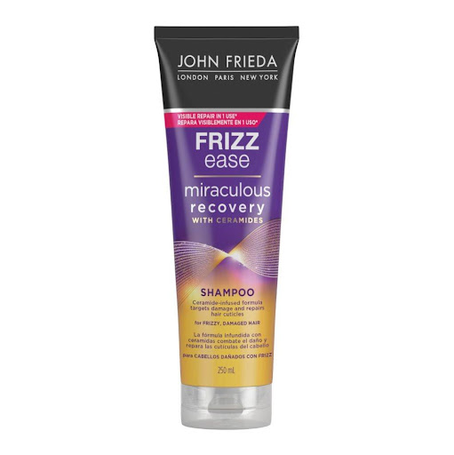 John Frieda Shampoo Miraculous Recovery 250 ml John Frieda Colapsible x 1 Shampoo reparador que repone la humedad y Anti frizz. 
Esta fórmula con nutrientes vitales y proteína de seda, crea una barrera para ayudar a sellar la hidratación esencial y bloquear la humedad que a