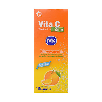 Vitamina C + Zinc 1 gr Sabor Naranja MK Frasco x 10 Tabletas  
