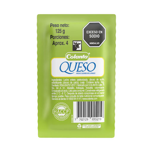 Queso Colanta Blanco Graso Semiduro x 125 gr