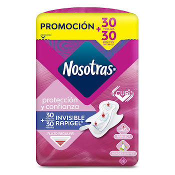 Toallas Higiénicas Nosotras Invisible Rapigel x 30 und + Pañitos Intimos x 30 und  