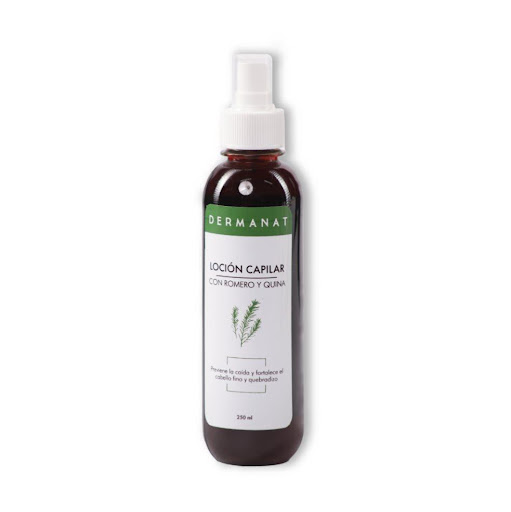 Loción Capilar Con Romero y Quina Dermanat 250 ml x 1 Loción hidratante capilar con extractos naturales de Romero y Quina. Promueve el crecimiento y previene la caída del pelo manteniéndolo sano, fuerte y brillante.