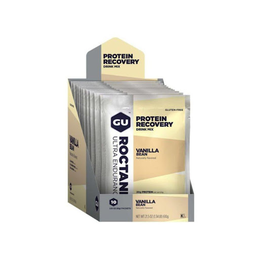 Recuperante (Proteína). Sabor vainilla sin cafeína. Caja x 10 unidades GU Caja x 10 x 10