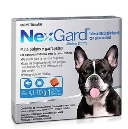 NEXGARD C 4-10 KG Boehringer Caja x 1 NexGard mata pulgas y garrapatas y ácaros de la sarna en perros adultos y cachorros con más de 8 semanas de edad, pesando como mínimo 4 kg de peso corporal.