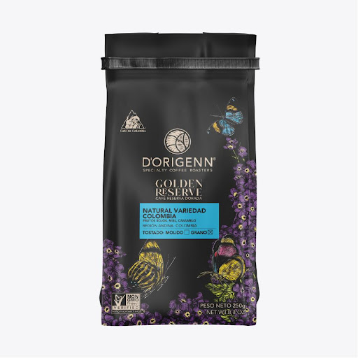 CAFE ORIGEN GOLDEN RESERVE NATURAL X 250G GRANO D-ORIGENN BOLSA x 1 El café de proceso natural se seca con la cereza completa, lo que permite que el grano absorba más azúcares de la fruta. En taza ofrece mayor dulzura, cuerpo más intenso y notas frutales marcadas, com