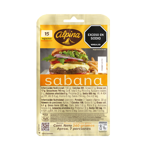 Queso Sabana Alpina   Tajado x 240 gr