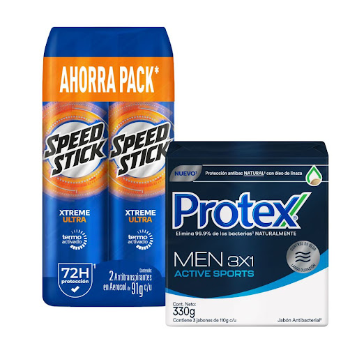 Combo Jabón Protex Men Sport 3 und x 110 gr + Desodorante Speed Stick Xtreme Spray 2 und x 91 gr               