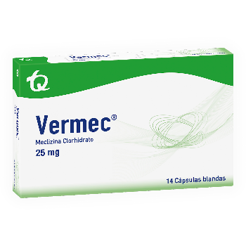 Vermec Meclizina Clorhidrato 25 mg Tecnoquimicas Caja x 14 Cápsulas  