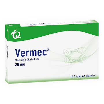 Vermec Meclizina Clorhidrato 25 mg Tecnoquimicas Caja x 14 Cápsulas  