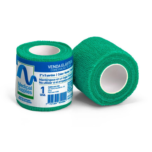 VENDA ELASTICA COHESIVA NO TEJIDA 2X5 VERDE (PAQ X2) MEDSUP PAQUETE x 2 Venda elástica no tejida, autoadherente y ligera, que se adhiere a sí misma sin pegarse a la piel ni a otros materiales. Es transpirable, hipoalergénica y fácil de aplicar, ideal para compresiones, in