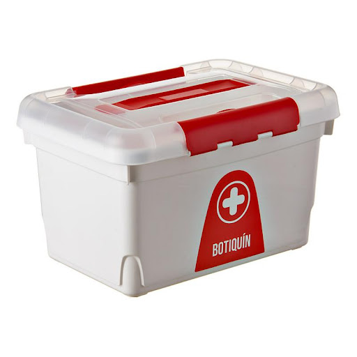 BOTIQUIN PLASTICO 10 L Kendy  x 1 Caja organizadora de primeros auxilios con capacidad de 10 litros. Fabricada en plástico resistente y libre de BPA, cuenta con una tapa transparente y broches de seguridad para mantener los insumos pr