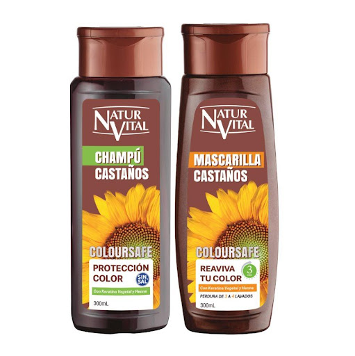 Kit Naturvital Castaño – Coloursafe NATURVITAL Frasco x 2 Und Línea capilar ideal para cabellos naturales o teñidos.

Champú: Cabello más brillante y protegido, tolerable para todo tipo de piel y cabello, refuerza la estructura capilar.

Mascarilla: Aporta color