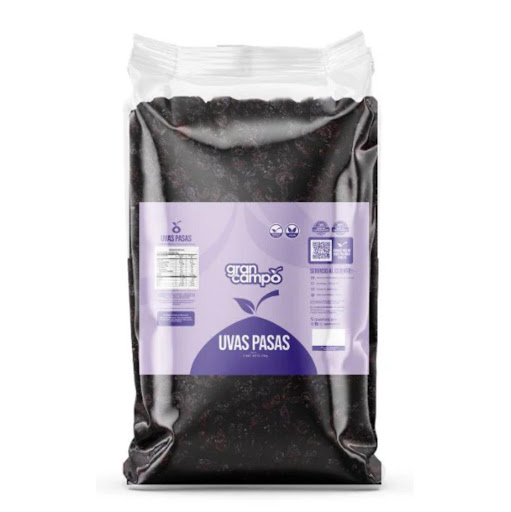 Uvas Pasas Gran Campo Bolsa 1000gr  Gran Campo Bolsa x 1000gr Son un producto natural y saludable, sin aditivos ni conservantes artificiales. Nuestras uvas pasas son el toque dulce perfecto para cualquier momento del día o plato. Su sabor intenso y su textura su