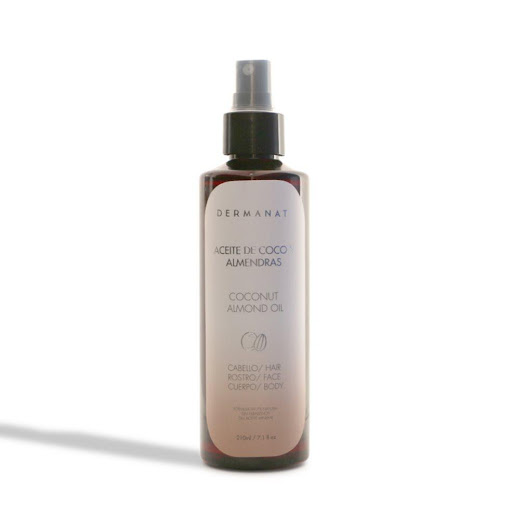 Aceite De Coco y Almendras Dermanat  210 ml x 1 Mezcla 99.7% natural de Aceite de Coco, Almendras y Soya, enriquecida con Vitamina E.

Humecta y suaviza.
Se absorbe rápidamente y no deja sensación grasosa.
Su uso continuo mantiene la piel resplande