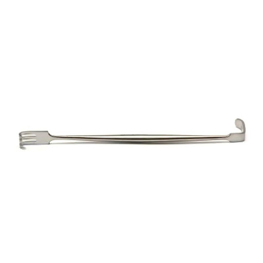 RETRACTOR DE COLGAJO X 2 PUNTAS AMALGADENT  x 1 Retractor de colgajo de 2 puntas, diseñado para retraer tejidos blandos durante procedimientos quirúrgicos, especialmente en cirugía oral o periodontal. Su doble punta permite una separación más ampli