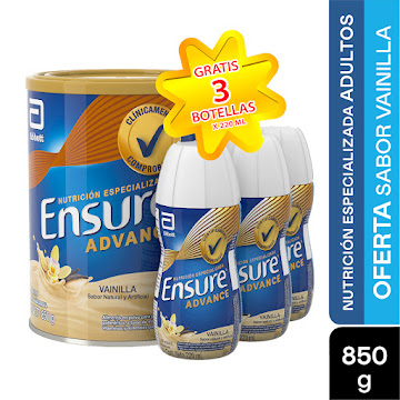 //Oft Ensure Advance Vainilla x850 gr + Gratis 3 Ensure RPB x 220 ml  