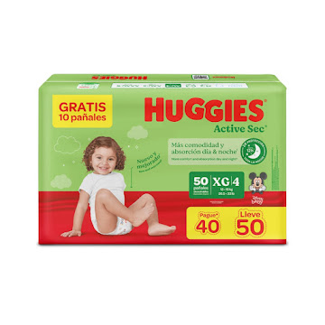 Pañales Huggies Active   Sec 4 XG Promo x 50 und  