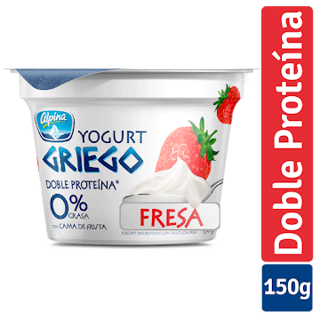 Yogurt Alpina Griego 0% Grasa 6% Proteína Cama Fruta Fresa x 150 gr  