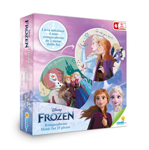 Juegos de mesa Rompecabezas X 25 Pzas Doble Faz Frozen Ronda Ronda Caja x 1 Diviértete armando y desarmando nuestro rompecabezas doble faz, y colecciona los 4 mini rompecabezas de 2 pzas.