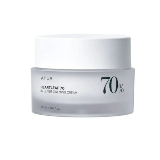 Anua Heartleaf 70 Intense Calming Cream Anua 50ml x 1 Crema calmante e hidratante con un 70% de extracto de hoja de corazón o Heartleaf. Esta crema está diseñada para hidratar profundamente y aliviar la piel sensible e irritada, ideal para pieles de norm