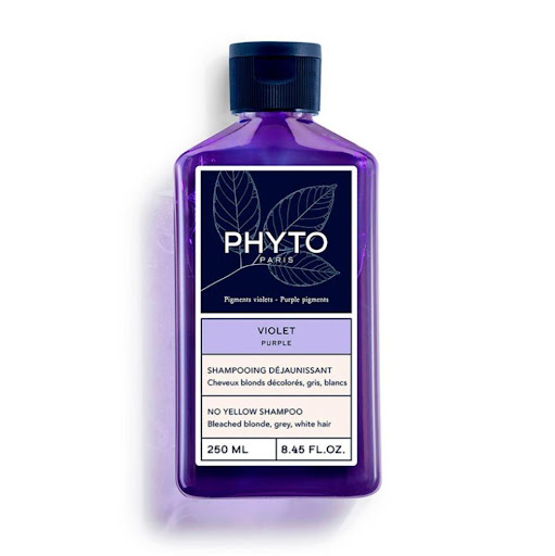 Shampoo Phyto Violeta Antiamarilleo Reparación 250 ml PHYTO 250 ml x 1 El Shampoo VIOLETA limpia con suavidad, hidrata la fibra y neutraliza los reflejos no deseados desde la primera aplicación. El cabello está suave y brillante con reflejos fríos para un blanco más puro