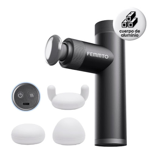 Masajeador Recargable con Calor  FEMMTO Caja x 1 Masajeador corporal Femmto MP004 con función de calor y 3 niveles de temperatura ajustables. Batería recargable e inalámbrica para mayor comodidad. Diseño ergonómico, ideal para aliviar tensión, moles