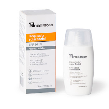 Bloqueador Solar Facial Farmatodo Spf 50+ Acabado Invisible Ácido Hialurónico Frasco x 50 ml  