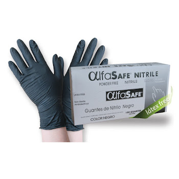 Guante Nitrilo Alfasafe Negro Talla M Caja x 100 und  