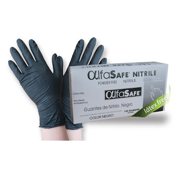 Guante Nitrilo Alfasafe Negro Talla M Caja x 100 und  