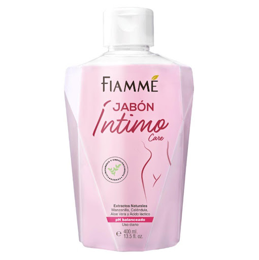Jabón intimo care x400 ml Fiamme frasco x 1 Especialmente diseñado para la higiene diaria íntima, contiene aloe vera y manzanilla, que hidratan y protegen, manteniendo el pH neutro en tu zona íntima