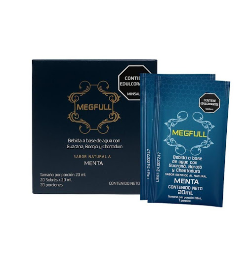 BEBIDA A BASE DE AGUA CON CONCENTRADO DE GUARANÁ, BOROJÓ, CHONTADURO X 20 SOBRES DE 20ML - MEGFULL MEGFULL POR SOBRES x 20 ML undefined